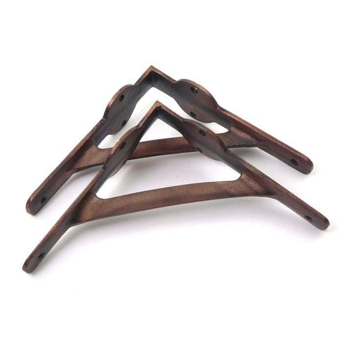 Pair of Cast Iron Gallows Shelf Brackets With a Copper Finish