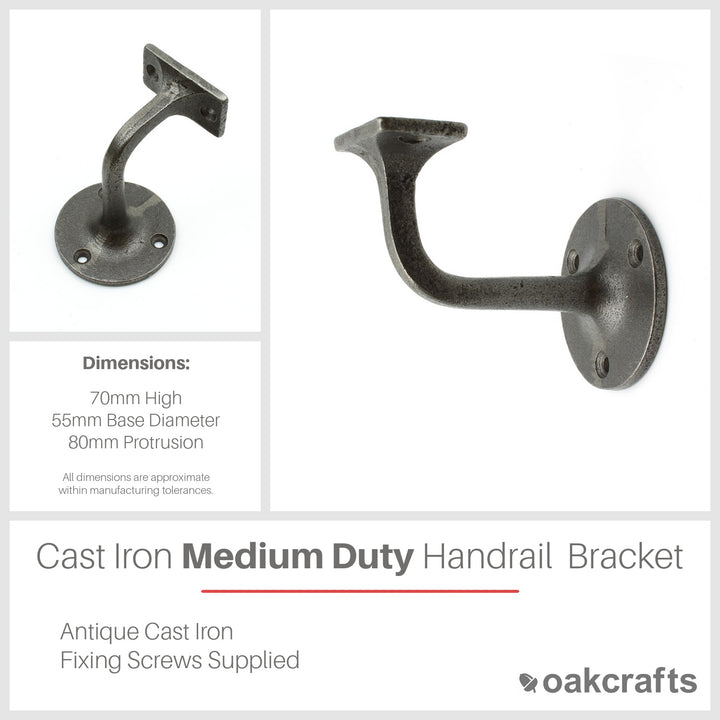 Handrail Bracket Medium Duty Cast Antique Iron 80mm / 3.75" - Single Bracket
