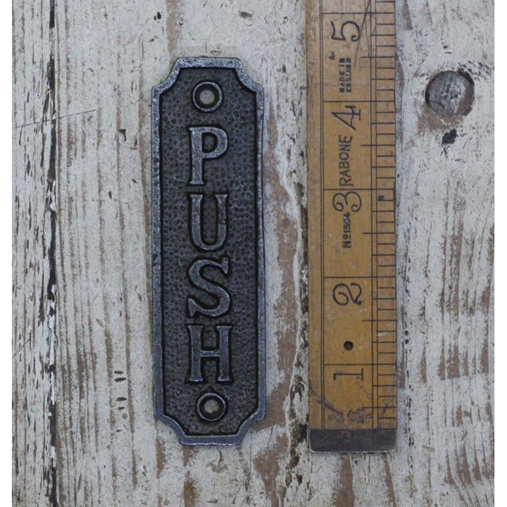 Antique Cast Iron PUSH Vertical Plaque Finger Plate - 112mm x 33mm