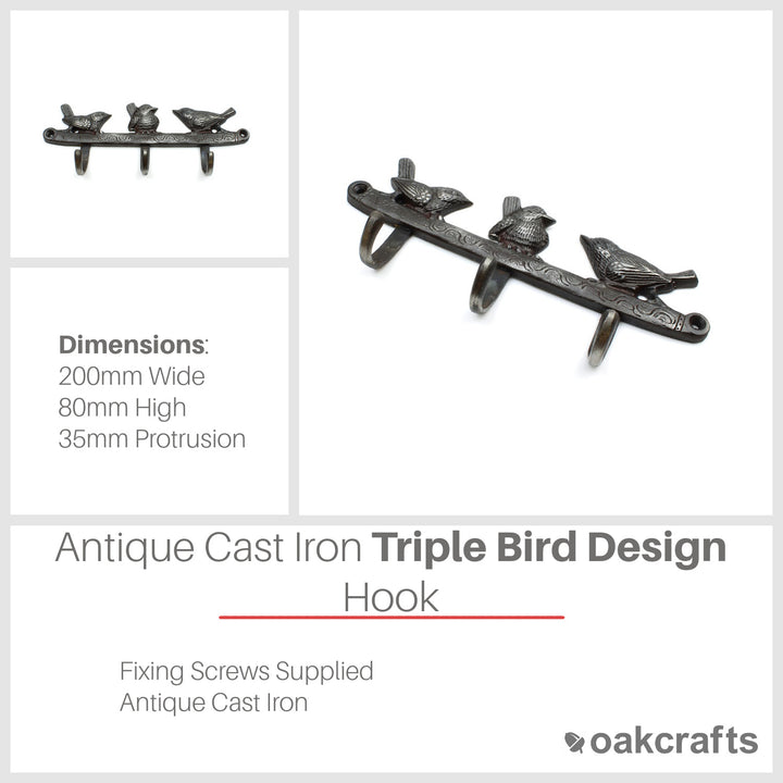 Antique Cast Iron Triple Bird Hooks