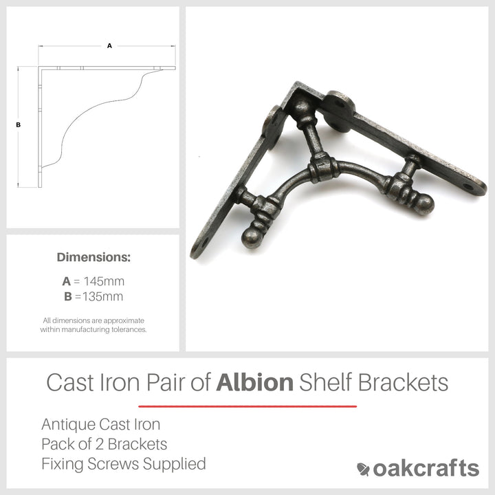 Pair of ALBION Antique Cast Iron Shelf Brackets - 145mm x 135mm