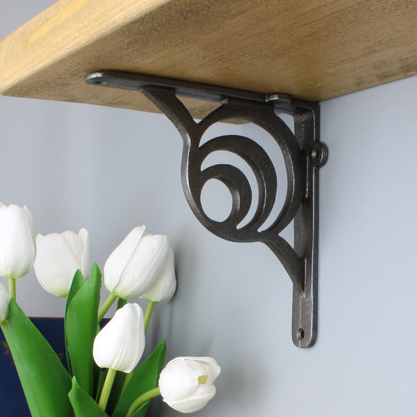 A Pair of Antique Cast Iron Lunar Shelf Brackets - 150mm x 150mm