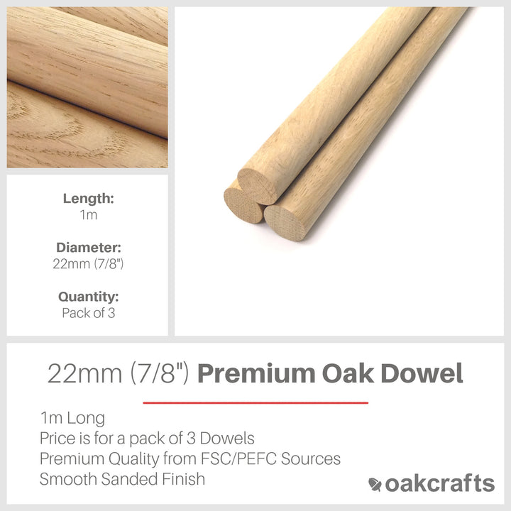 1m Long Premium Quality Oak Dowel