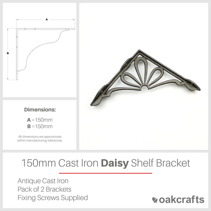Oakcrafts Pair of 150mm Antique Cast Iron Daisy Shelf Brackets