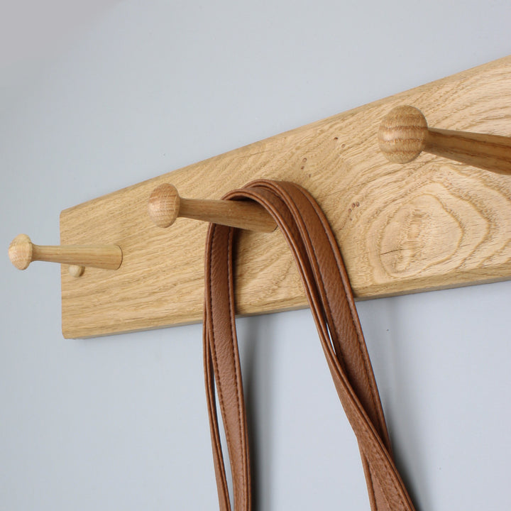 Handcrafted Solid Oak Coat Rack with Oak Shaker Pegs