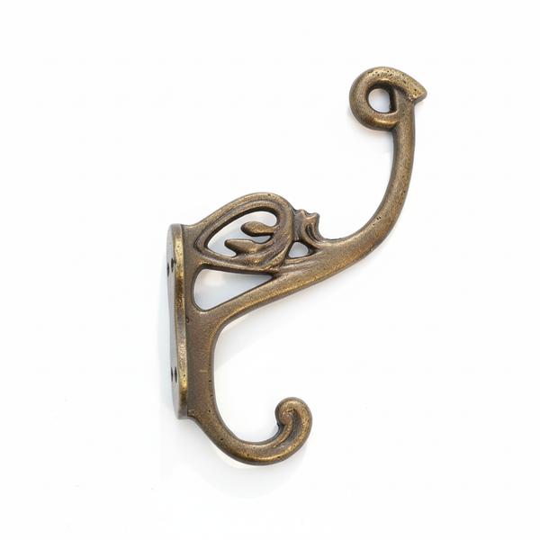 Antique Brass Swan Neck 4 Hole Hat & Coat Hook - 130mm