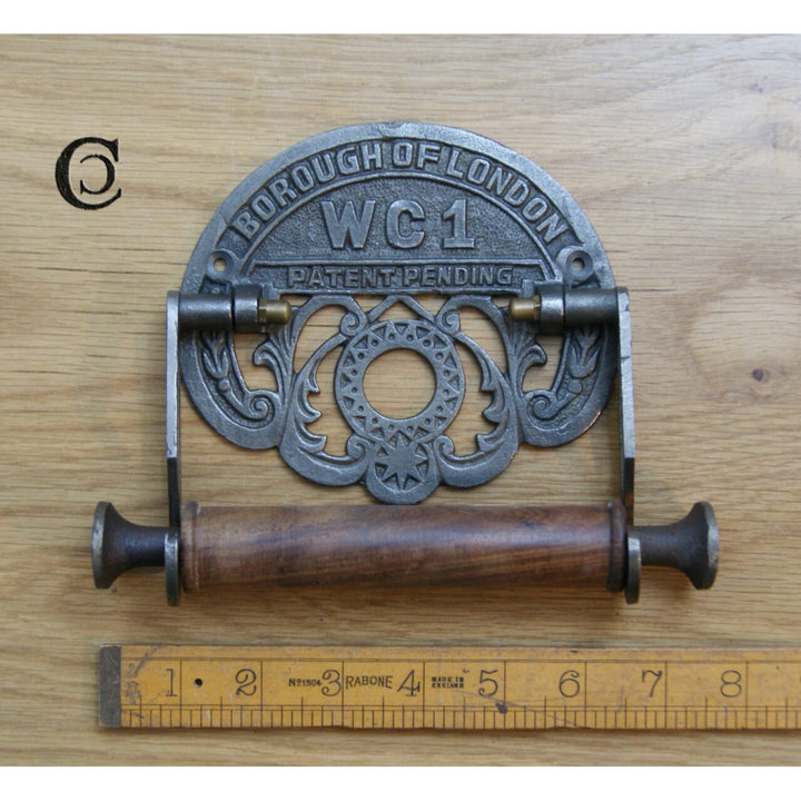 Antique Cast Iron London WC1 Toilet Roll Holder - 200mm