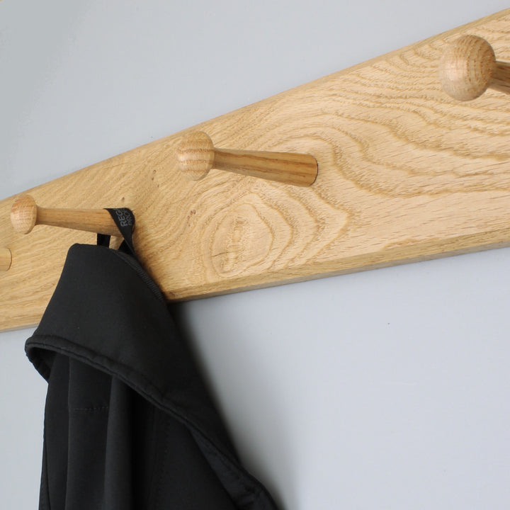 Handcrafted Solid Oak Coat Rack with Oak Shaker Pegs