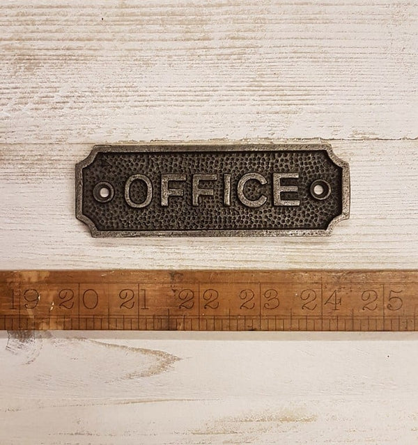 Antique Cast Iron Office Plaque - 115mm x 38mm