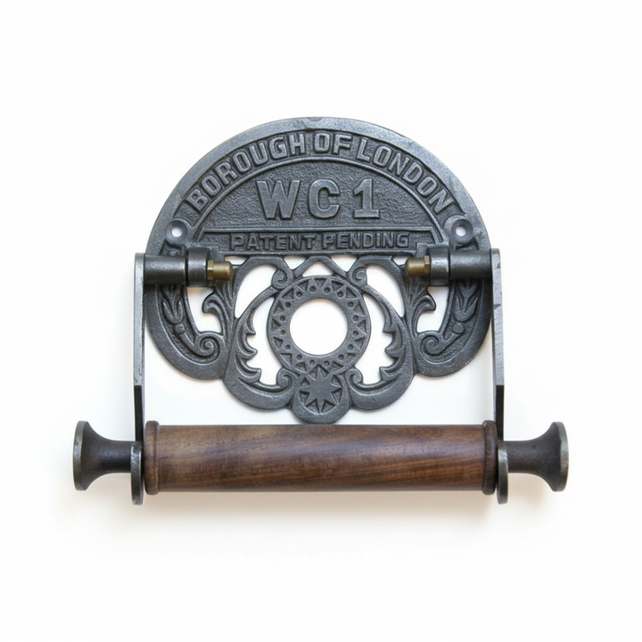 Antique Cast Iron London WC1 Toilet Roll Holder - 200mm