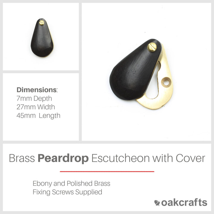 Peardrop Design Escutcheon with Cover in Ebony and Brass