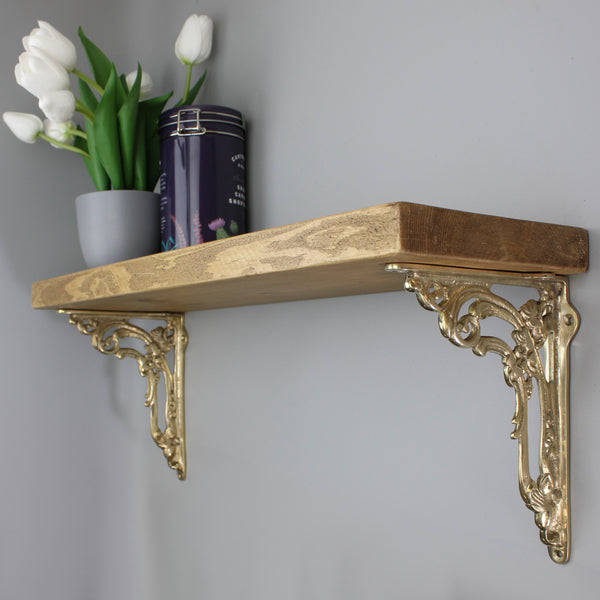 Shelf Kit with Antique Brass Victorian Flower Shelf Brackets and 180mm Shelf