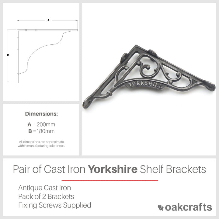 Pair of Antique Cast Iron Victorian Style 'Yorkshire' Shelf Brackets 