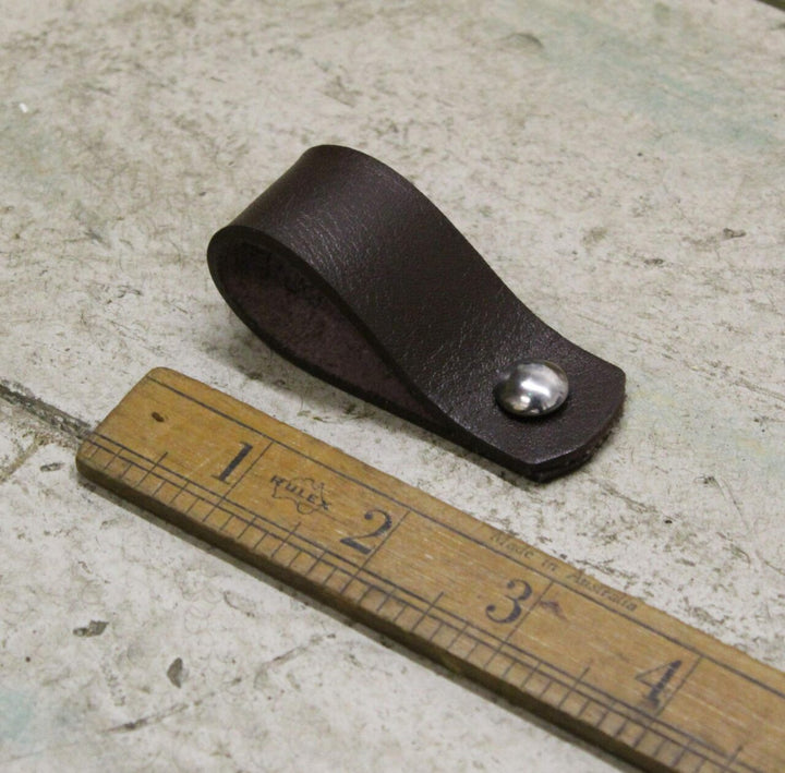 Pull Drop Handle Brown Leather with Dome Cap Screw 70mm