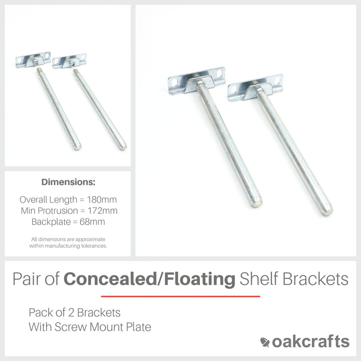 Pair of Concealed Shelf Supports with Screw Mount Plate