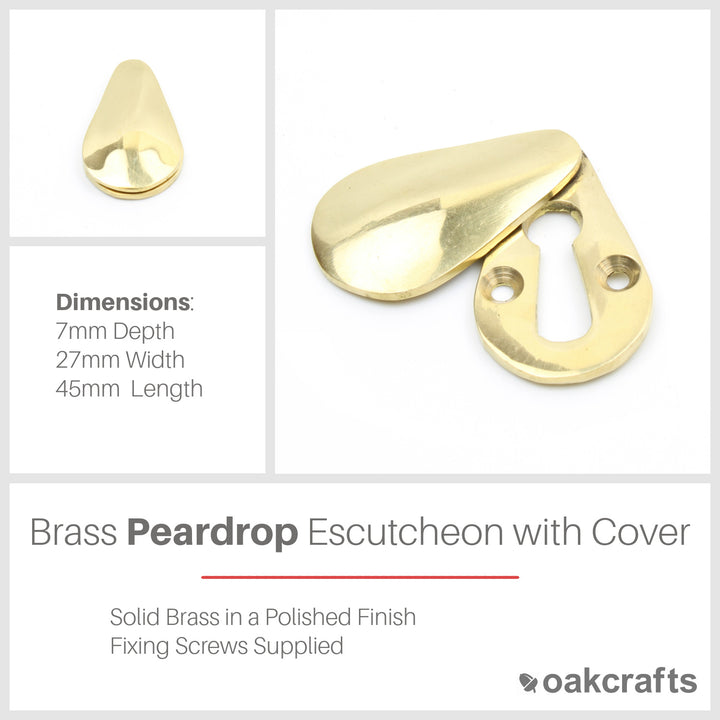 Peardrop Design Escutcheon with Cover in Polished Brass