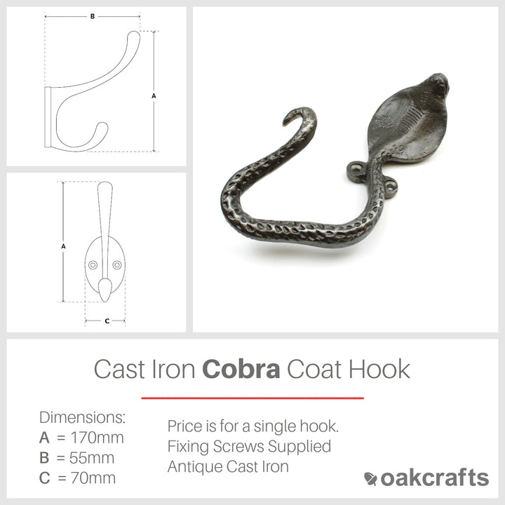 Antique Cast Iron Cobra Snake Design Coat Hook