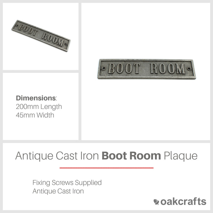 Antique Cast Iron BOOT ROOM Plaque - 200mm x 45mm