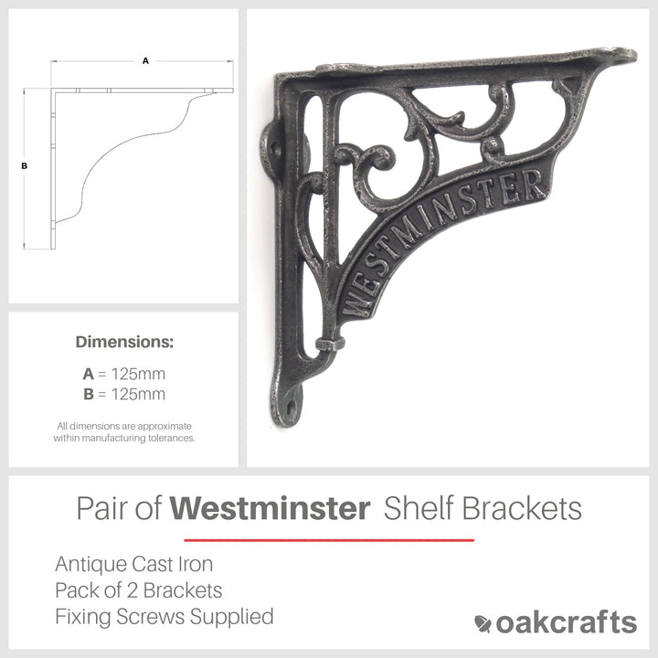 Pair of Antique Cast Iron London Westminster Shelf Brackets