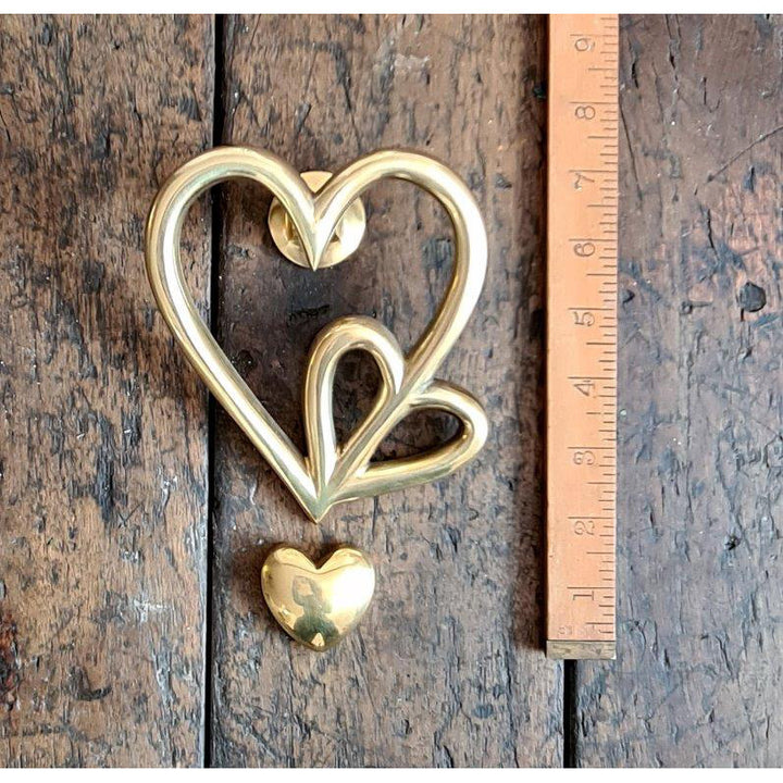  Solid Brass Double Love Heart Door Knocker - 160mm x 150mm