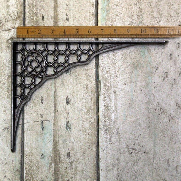 Pair of Antique Cast Iron Jali Lattice Shelf Brackets - 216mm x 311mm