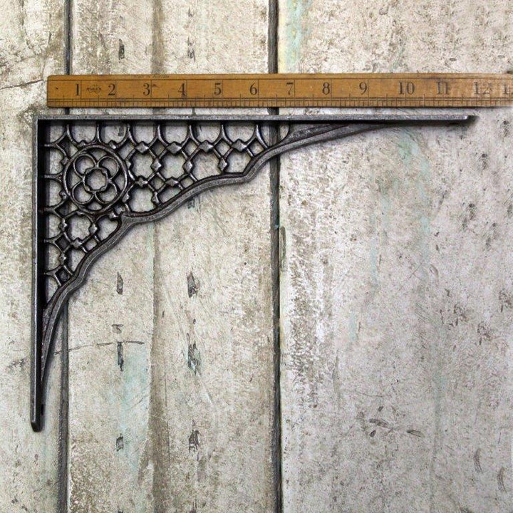 Pair of Antique Cast Iron Jali Lattice Shelf Brackets - 216mm x 311mm