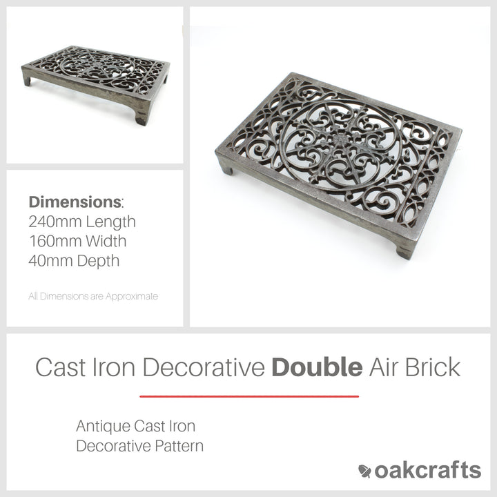 Antique Cast Iron Decorative Double Air Brick Trivet - 240mm x 162mm 