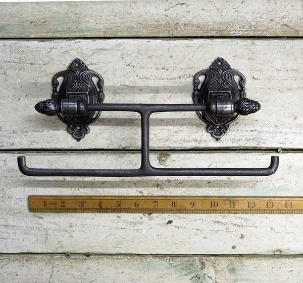 Antique Cast Iron Double Toilet Roll Holder With Acorn Finials - 310mm