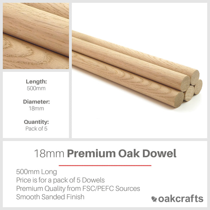 500mm Long Premium Quality European Oak Dowel