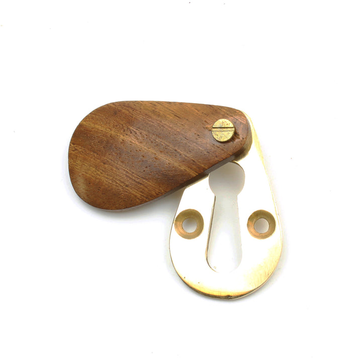 Peardrop Design Escutcheon with Cover in Teak and Brass