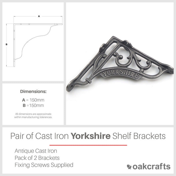 Pair of Antique Cast Iron Victorian Style 'Yorkshire' Shelf Brackets 