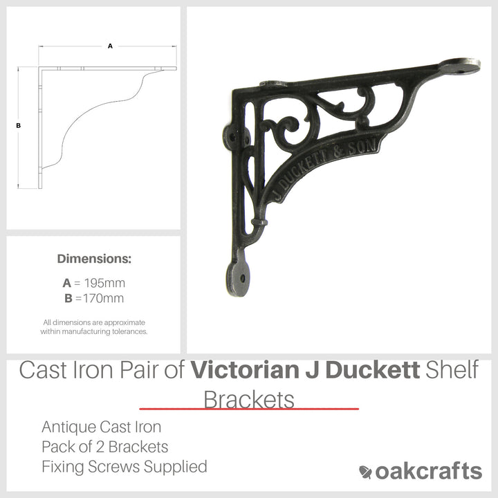 Pair of J Duckett Antique Vintage Cast Iron Shelf Brackets 195mm x 170mm