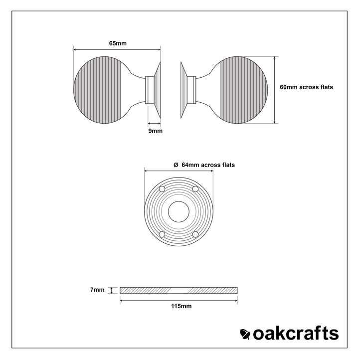 Octagonal Door Knob Set Solid Brass 65mm