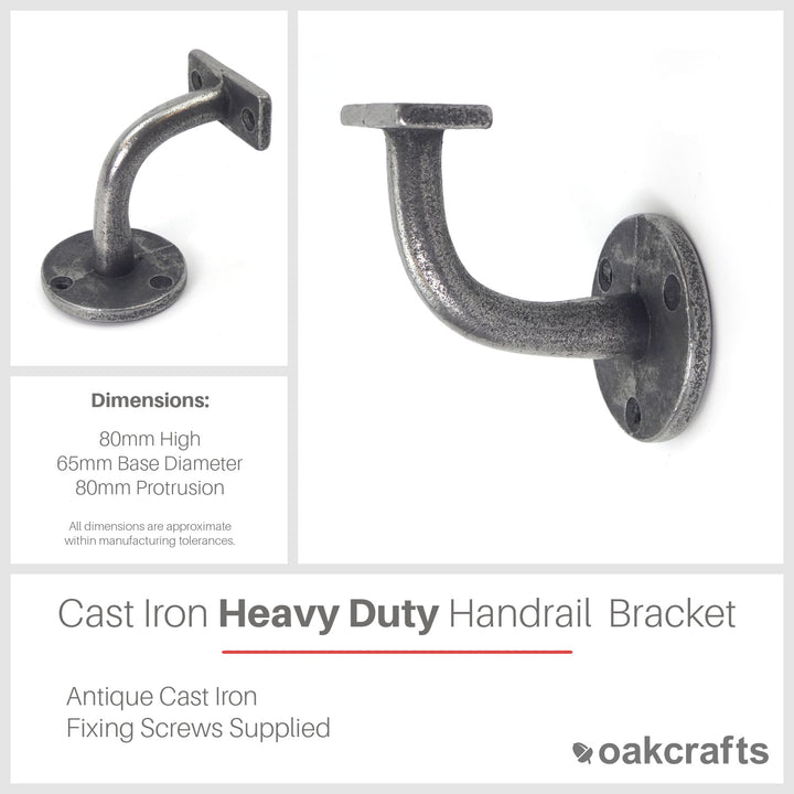 Handrail Bracket Heavy Duty Cast Antique Iron 80mm - Single Bracket