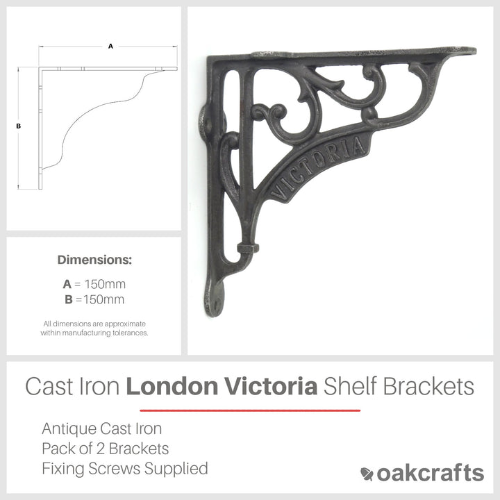 Pair of Antique Cast Iron London Victoria Shelf Brackets