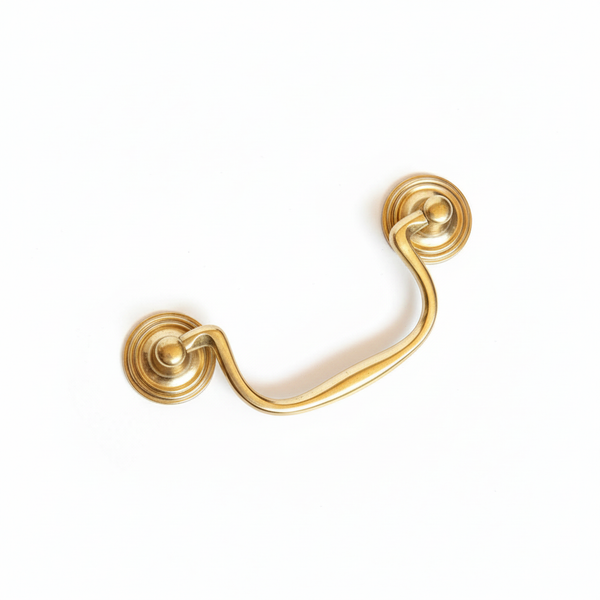 Swan Neck Drop Handle Solid Brass Natural Finish 92mm