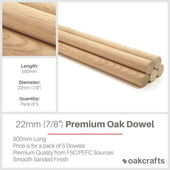 500mm Long Premium Quality European Oak Dowel