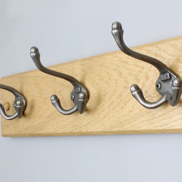 Handcrafted Solid Oak Coat Rack with Cast Iron 1883 Triple Hooks