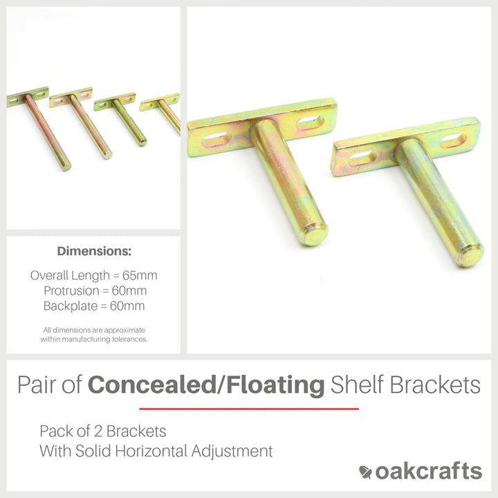 Pair of Concealed Floating Shelf Supports with Solid Horizontal Adjustment