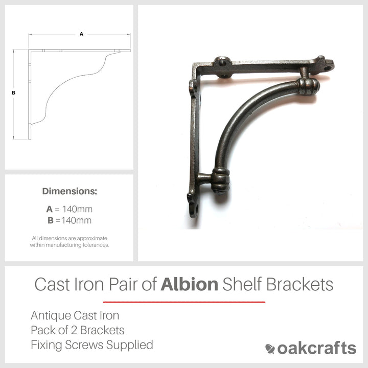 Pair of ALBION Antique Cast Iron Shelf Brackets - 140mm x 140mm