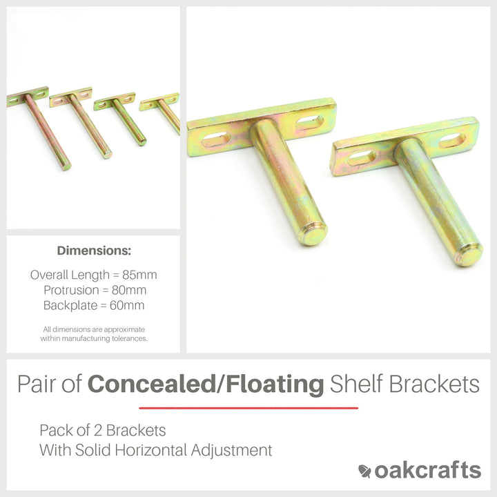 Pair of Concealed Floating Shelf Supports with Solid Horizontal Adjustment