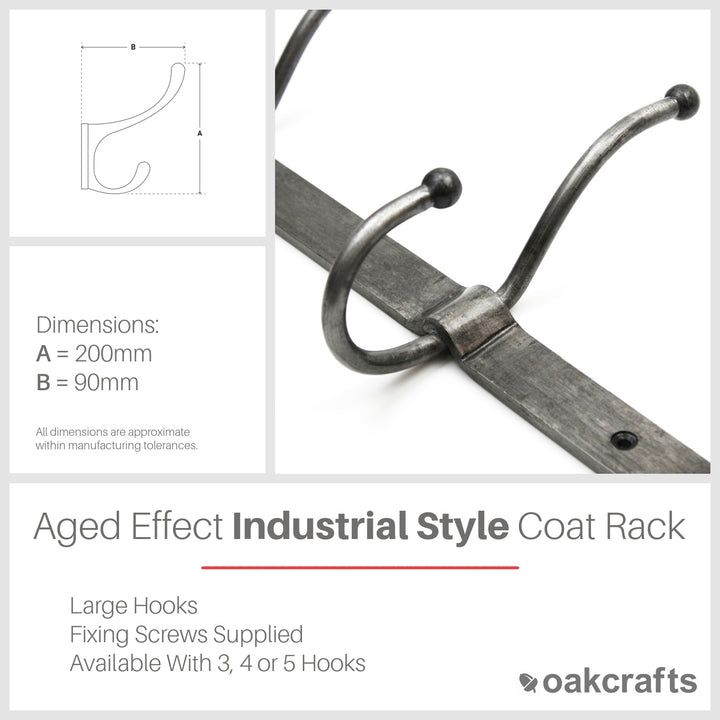 Aged Effect Industrial Style Coat Rack