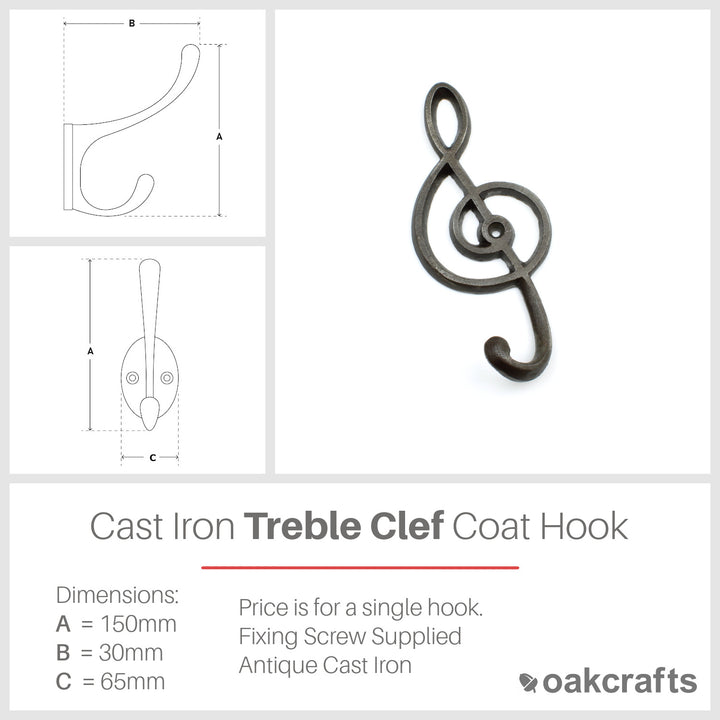 Antique Cast Iron Musical Treble Clef Coat Hook
