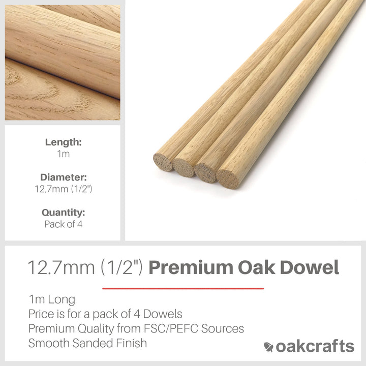 1m Long Premium Quality Oak Dowel