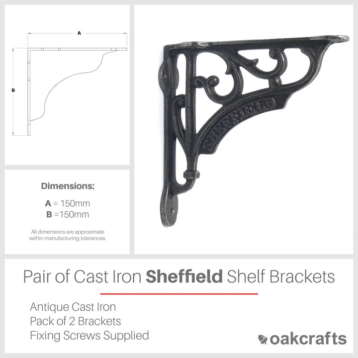 Pair of Antique Cast Iron Sheffield Shelf Brackets 150mm x 150mm