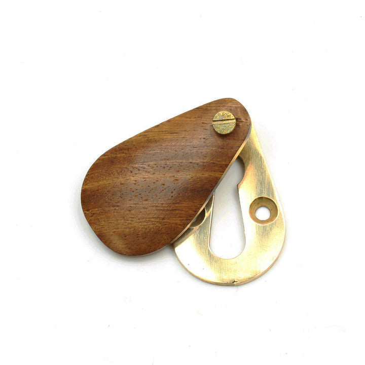 Peardrop Design Escutcheon with Cover in Teak and Brass