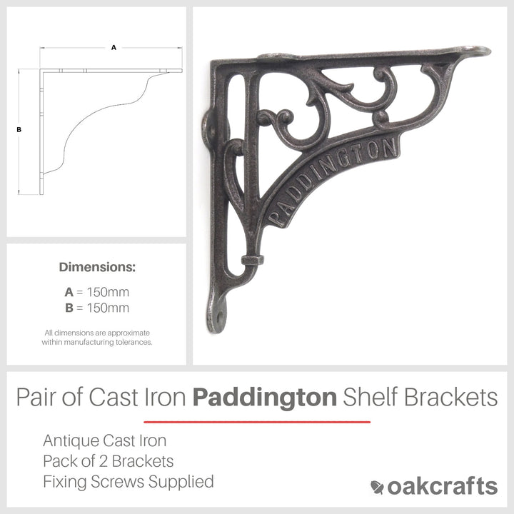 Pair of Antique Cast Iron London Paddington Shelf Brackets