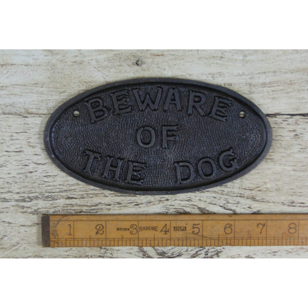 Antique Cast Iron BEWARE OF THE DOG Plaque Sign - 180mm