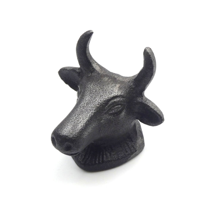 Small Cast Iron Horned Cow Cabinet Knob - Approx 55mm
