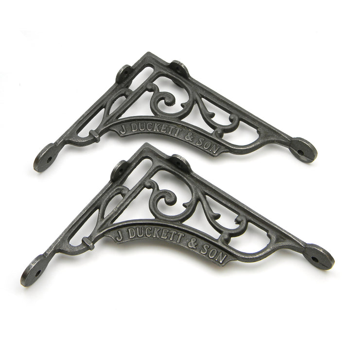 Pair of Antique Cast Iron J Duckett Shelf Brackets - 195mm x 180mm